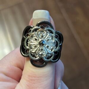 Black and silver stretch ring size 6-7 stretch elastic adjustable